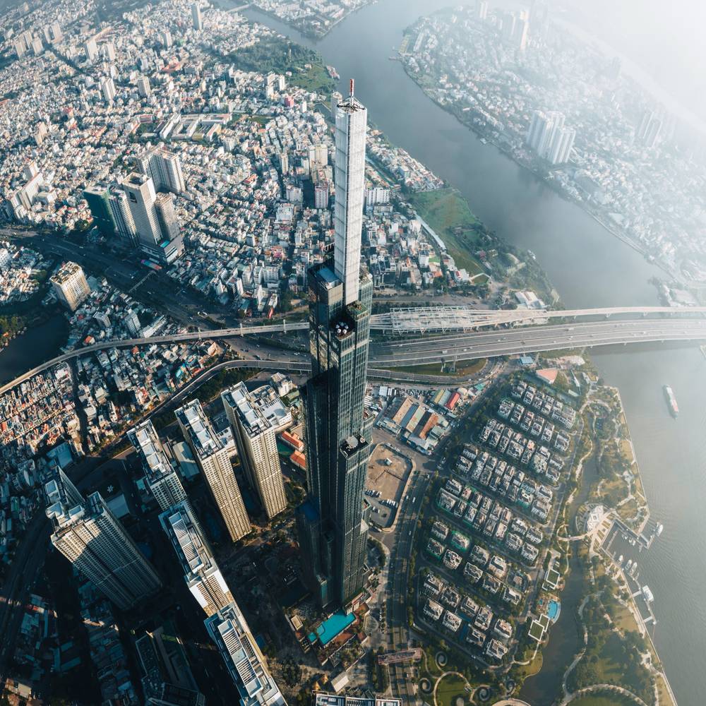 Landmark 81 tower beside the Saigon River in Ho Chi Minh City