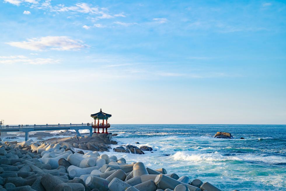 Traditional pavilion on the rocks of Korea's east coast