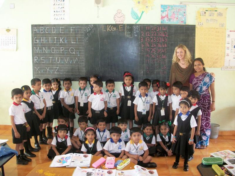 English teacher with a kindergarten class in India